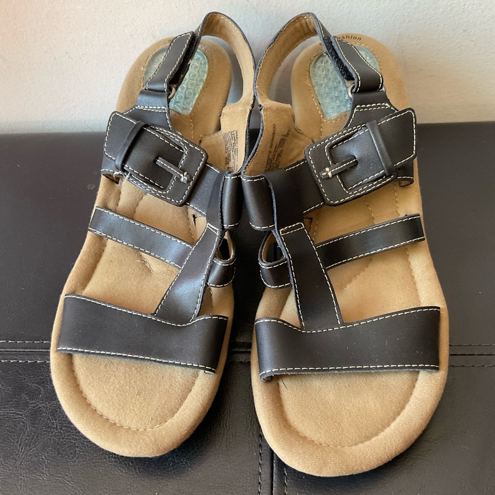 Dr Scholls Women Black Leather Slingback Sandals EUC